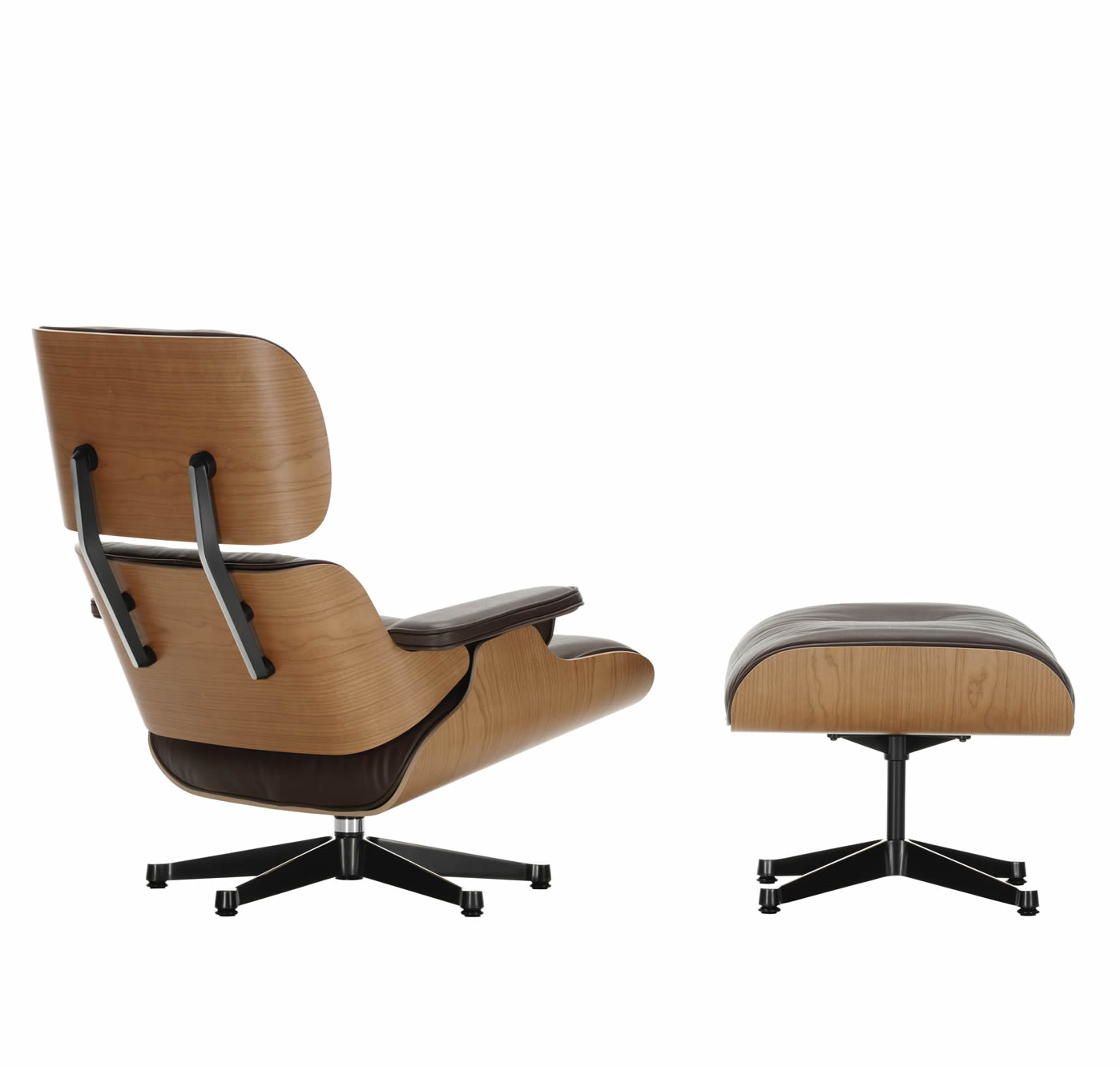 Eames Lounge Chair mit Ottoman Kirschbaum Natural Leder