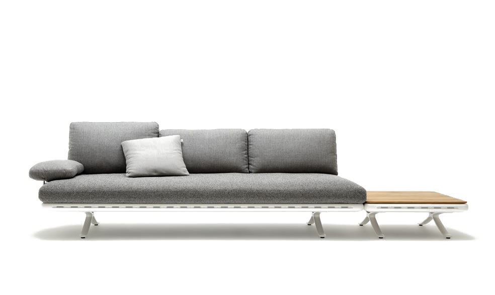 Yoko Sofa Bianco mit Teak-Ablage
