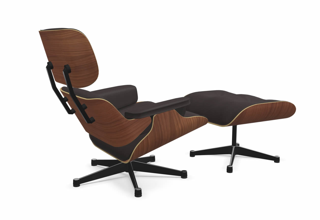 Eames Lounge Chair mit Ottoman Nussbaum Natural Leder