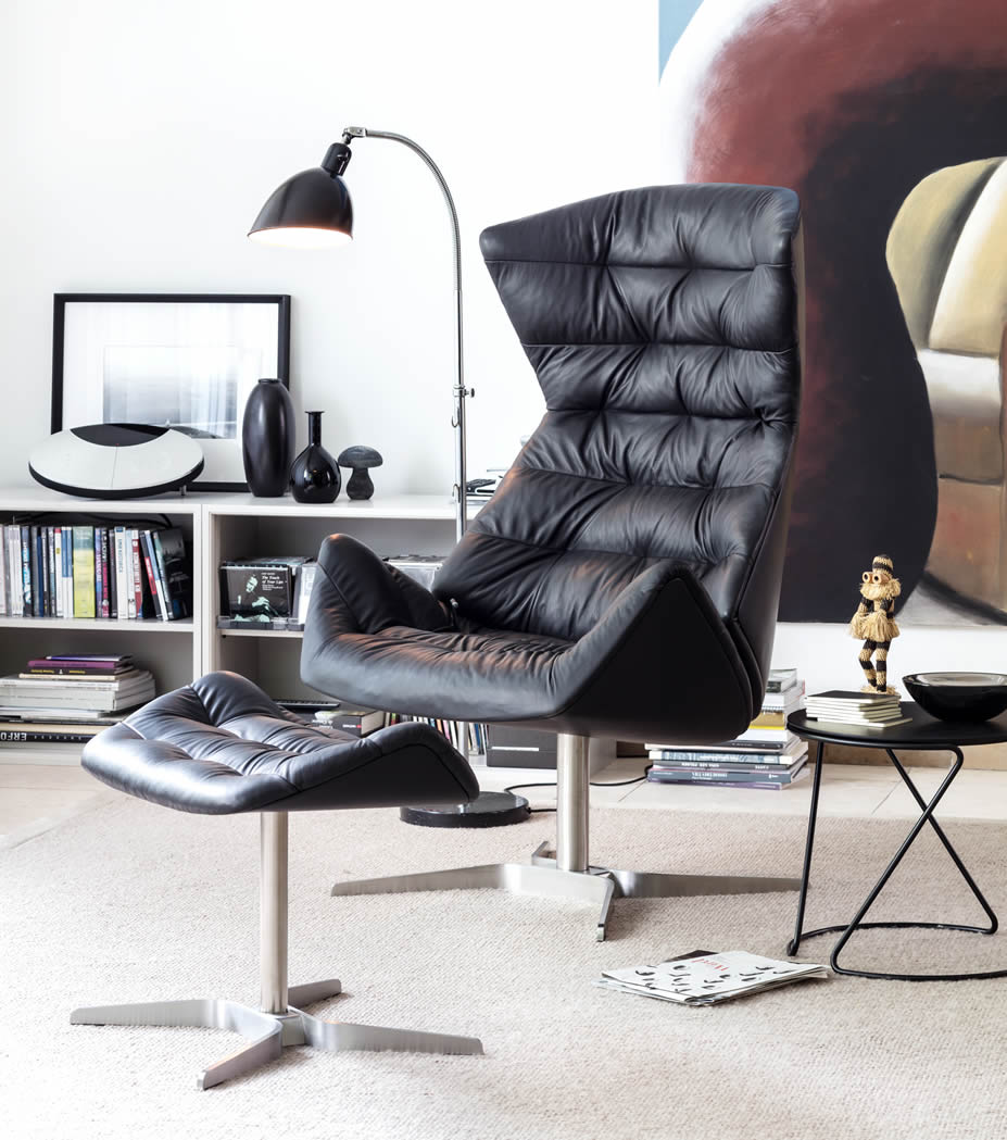 Lounge Sessel 808 "Black" mit Hocker