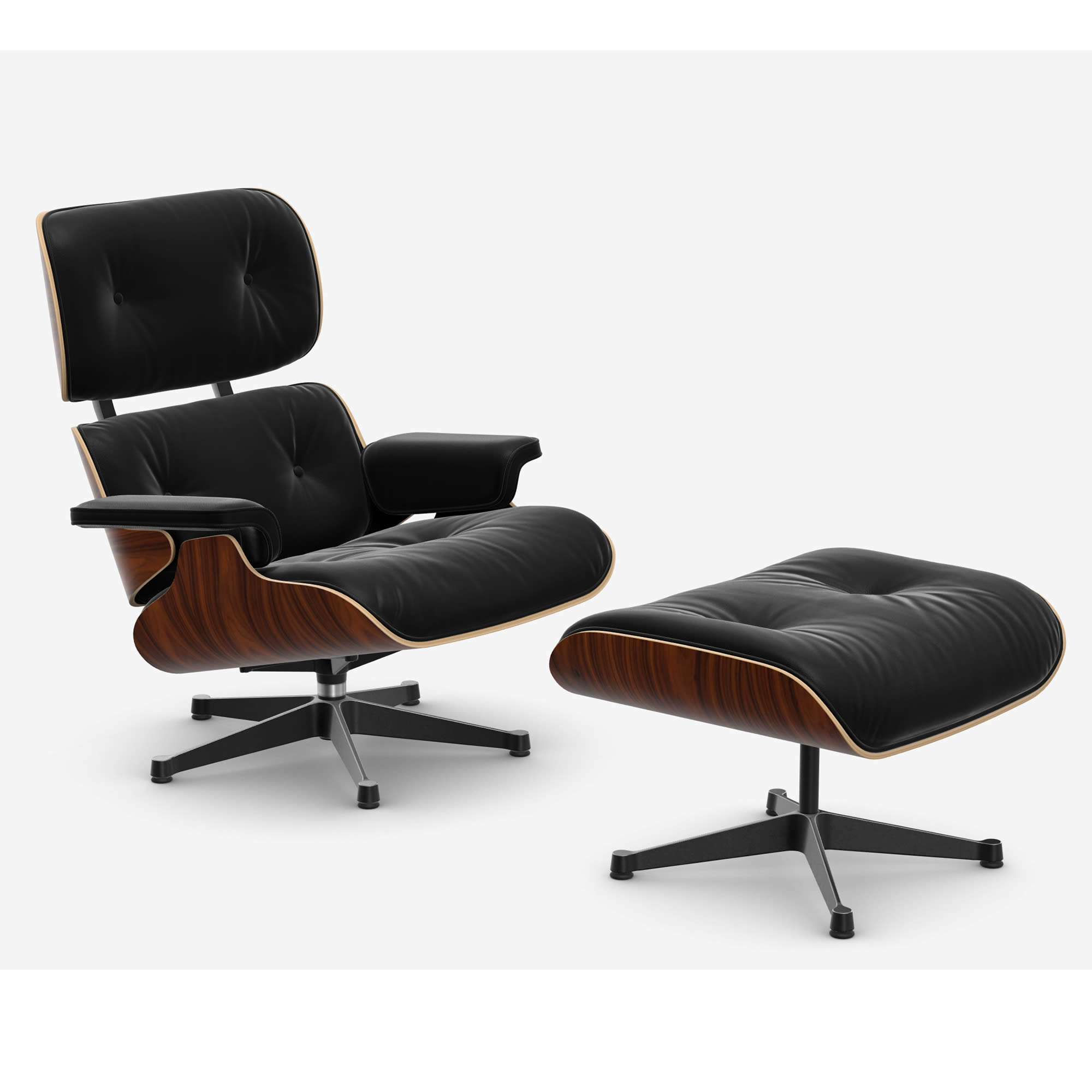 Eames Lounge Chair mit Ottoman Santos Palisander Premium F Leder