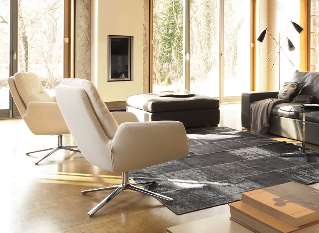 Cordia Sessel mit Hocker Leder schwarz