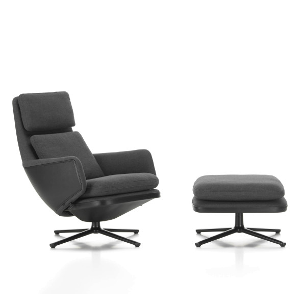 Grand Relax Sessel mit Ottoman in Dumet carbon Leder Forte Dekor nero